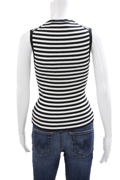 Theory Womens Black Striped Cotton Sleeveless Crew Neck Tank Size S