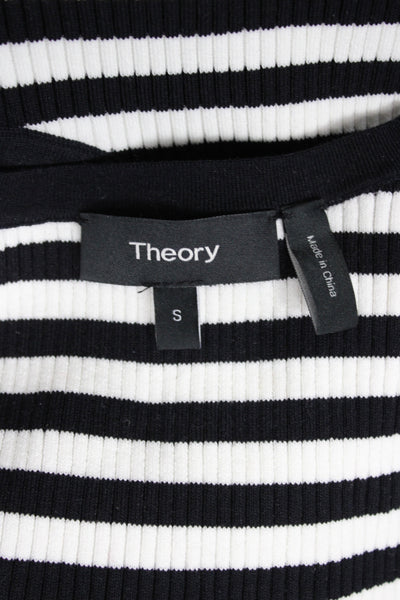 Theory Womens Black Striped Cotton Sleeveless Crew Neck Tank Size S