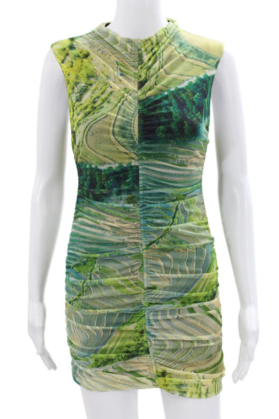 Zara Women Bodycon Knee Length Dress Green High Neck Sleeveless Size S