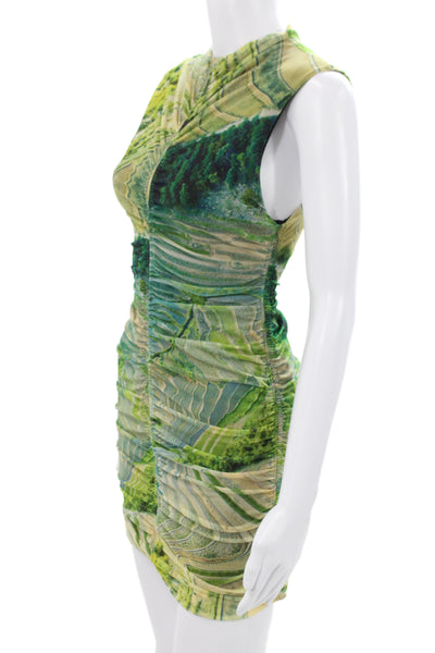 Zara Women Bodycon Knee Length Dress Green High Neck Sleeveless Size S