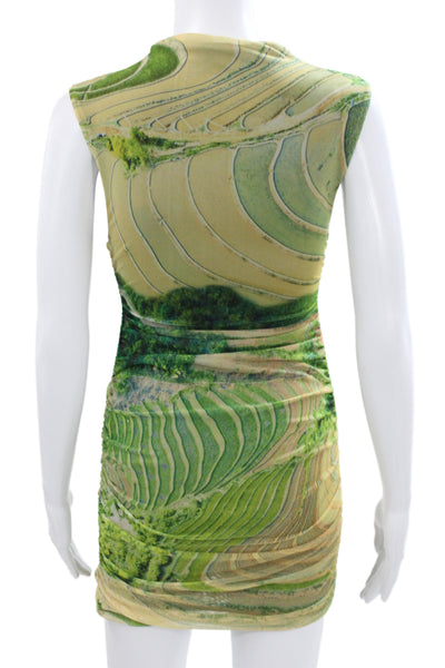Zara Women Bodycon Knee Length Dress Green High Neck Sleeveless Size S