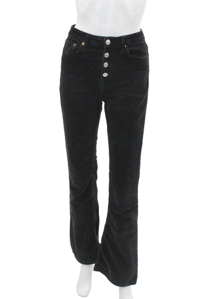 Zara Woman Women Black Corduroy Casual Pants Button Size 4