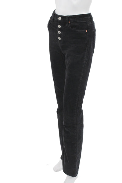 Zara Woman Women Black Corduroy Casual Pants Button Size 4