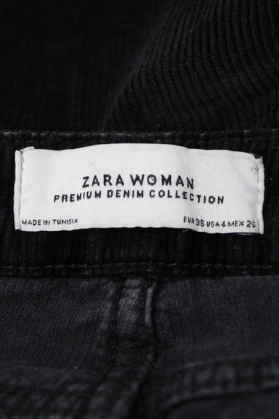 Zara Woman Women Black Corduroy Casual Pants Button Size 4