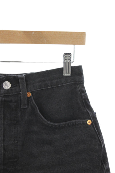 Re/Done Women Cut-Off Black Cotton Distressed Button Shorts Size 25