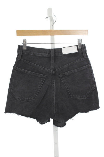 Re/Done Women Cut-Off Black Cotton Distressed Button Shorts Size 25