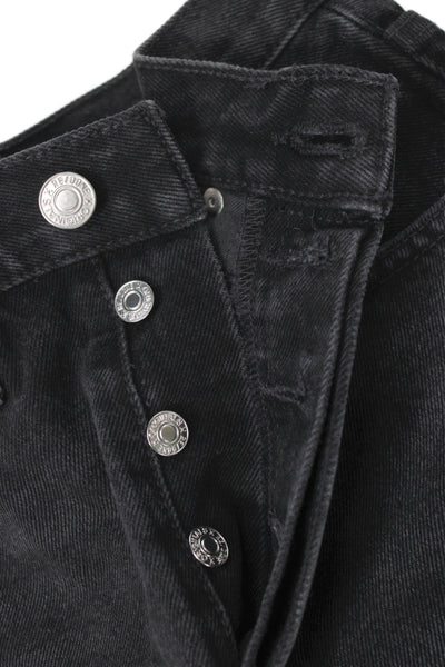 Re/Done Women Cut-Off Black Cotton Distressed Button Shorts Size 25