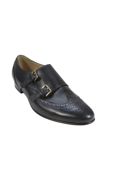 J Crew Womens Brogue Wingtip Double Buckle Flats Shoes Black Size 8.5