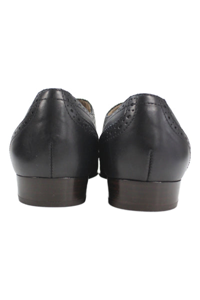 J Crew Womens Brogue Wingtip Double Buckle Flats Shoes Black Size 8.5