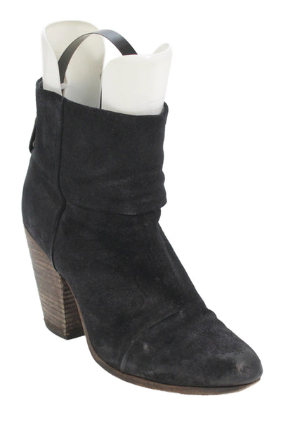 Rag & Bone Womens Suede Leather Block Heels Ankle Boots Shoes Black Size 8.5