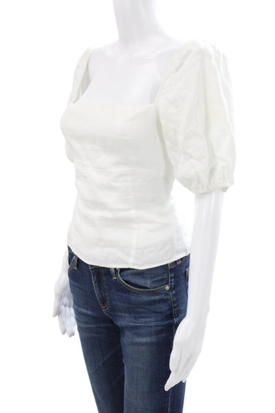 Reformation Womens Linen Square Neck Short Sleeve Blouse White Size 8