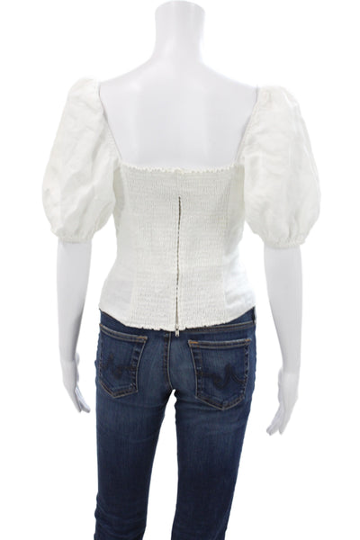 Reformation Womens Linen Square Neck Short Sleeve Blouse White Size 8