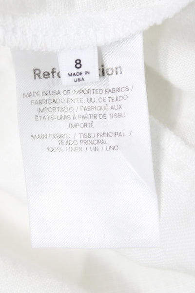 Reformation Womens Linen Square Neck Short Sleeve Blouse White Size 8