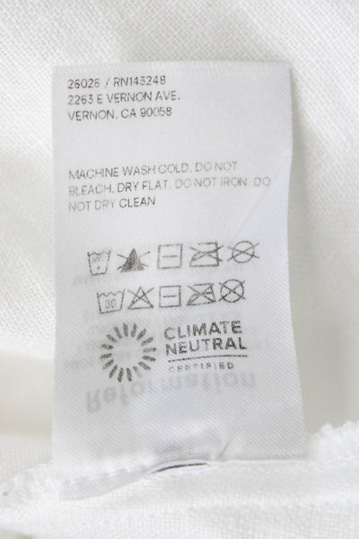 Reformation Womens Linen Square Neck Short Sleeve Blouse White Size 8