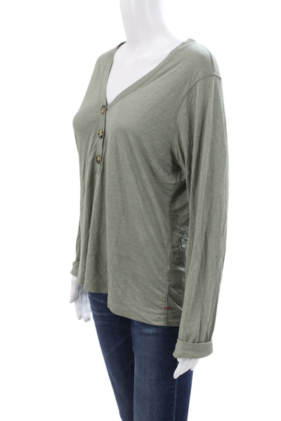 La Ligne Women Basic Green Viscose Henley Button Long Sleeve T-Shirt Size XL