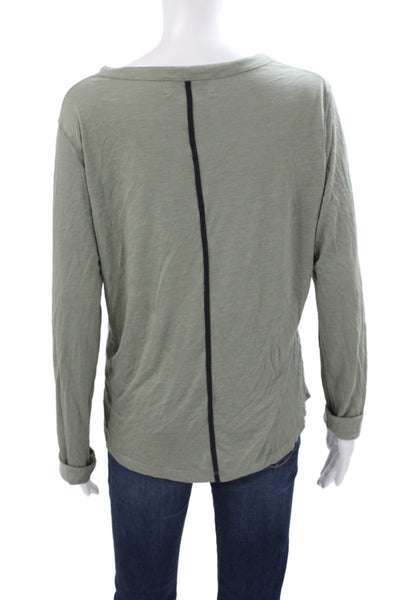 La Ligne Women Basic Green Viscose Henley Button Long Sleeve T-Shirt Size XL