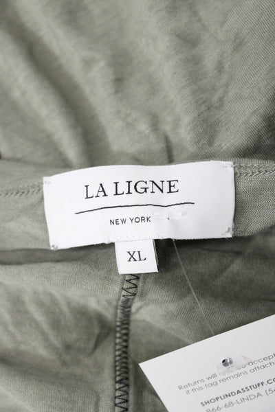 La Ligne Women Basic Green Viscose Henley Button Long Sleeve T-Shirt Size XL