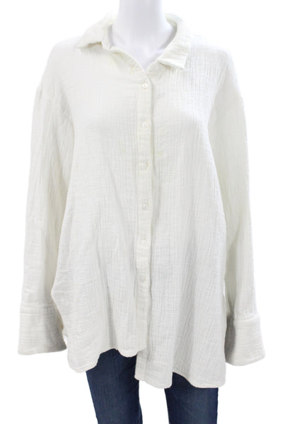 BOA. Womens Tunic Button Up White Cotton Long Sleeve Collared Size M