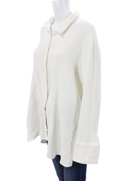 BOA. Womens Tunic Button Up White Cotton Long Sleeve Collared Size M