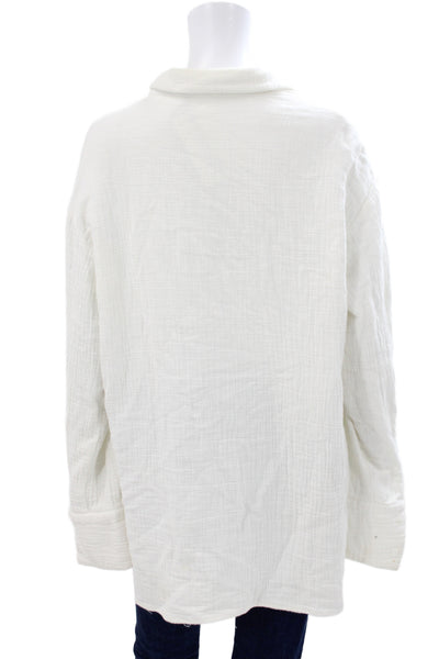 BOA. Womens Tunic Button Up White Cotton Long Sleeve Collared Size M