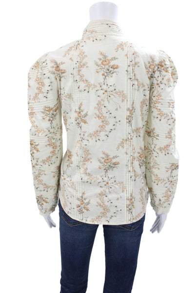 Love Shack Fancy Womens Tunic Blouse Ivory Floral Cotton High Neck Size M