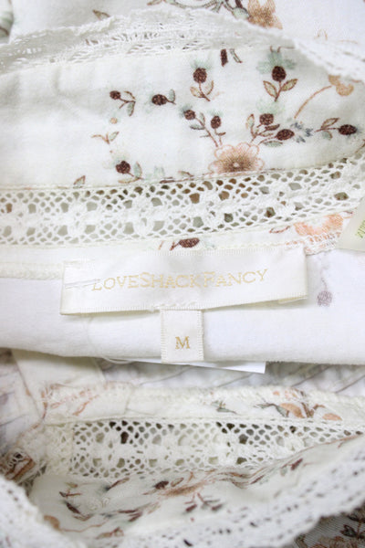 Love Shack Fancy Womens Tunic Blouse Ivory Floral Cotton High Neck Size M