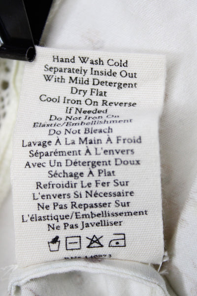 Love Shack Fancy Womens Tunic Blouse Ivory Floral Cotton High Neck Size M