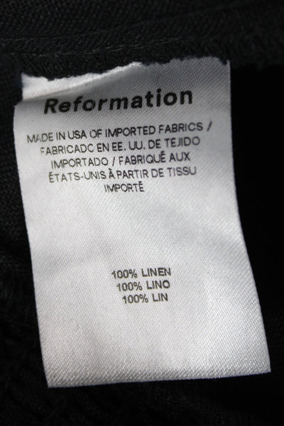 Reformation Women Cropped Linen Square Neck Black Blouse Short Sleeve Size S