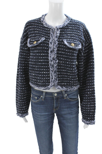 J Crew Women Basic Jacket Blue Striped Button Long Sleeve Classic Size M