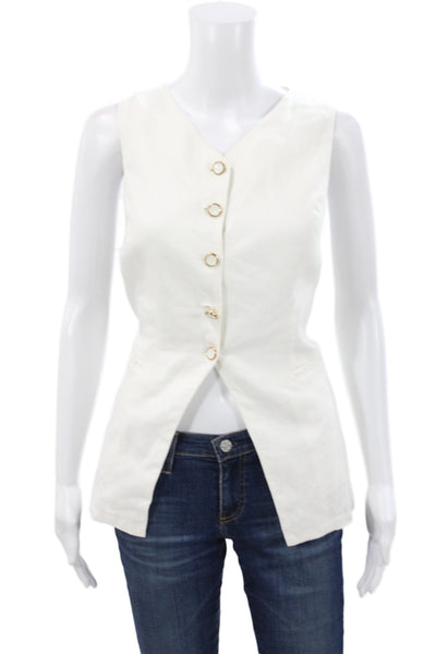 Reformation Womens Basic Button Up Linen V-Neck Sleeveless White Size 10