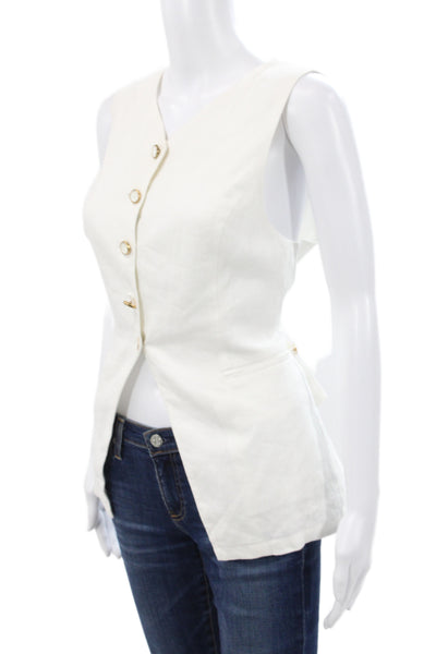 Reformation Womens Basic Button Up Linen V-Neck Sleeveless White Size 10