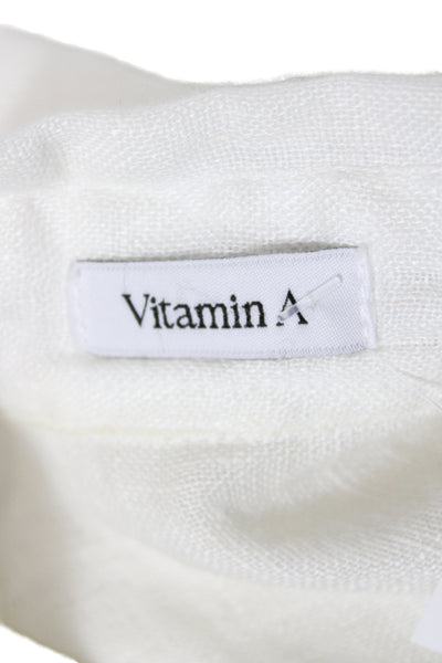 Vitamin A Women Linen Collared Button Up Tunic Beach Long Sleeve White Size M