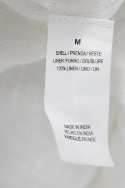 Vitamin A Women Linen Collared Button Up Tunic Beach Long Sleeve White Size M