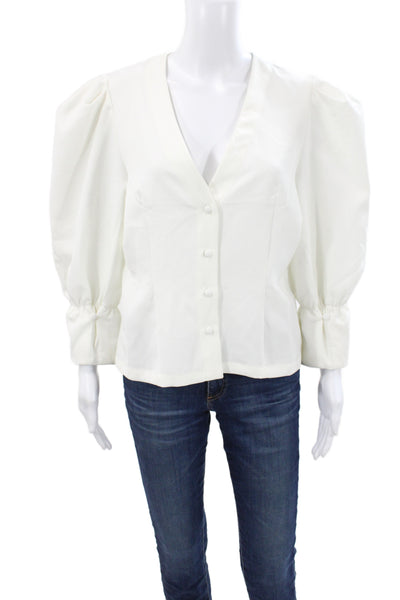 Choosy Womens Basic White V-Neck 3/4 Sleeve Blouse 70% Cotton Size L