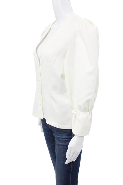 Choosy Womens Basic White V-Neck 3/4 Sleeve Blouse 70% Cotton Size L