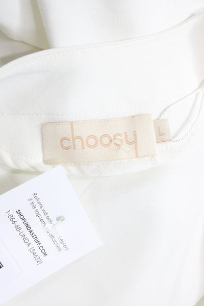 Choosy Womens Basic White V-Neck 3/4 Sleeve Blouse 70% Cotton Size L