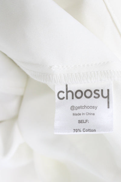 Choosy Womens Basic White V-Neck 3/4 Sleeve Blouse 70% Cotton Size L