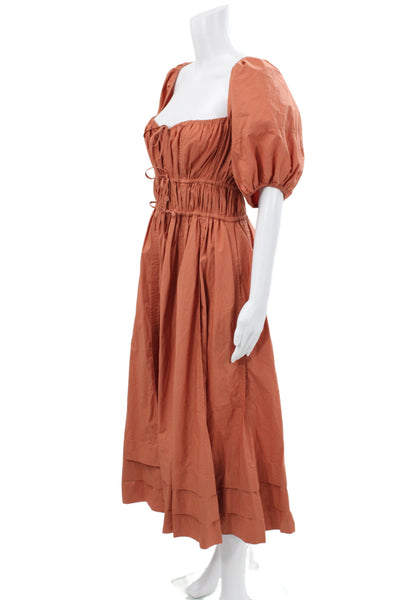 Ulla Johnson Women Fit & Flare Orange Cotton Square Neck Mid-Calf Dress Size 8