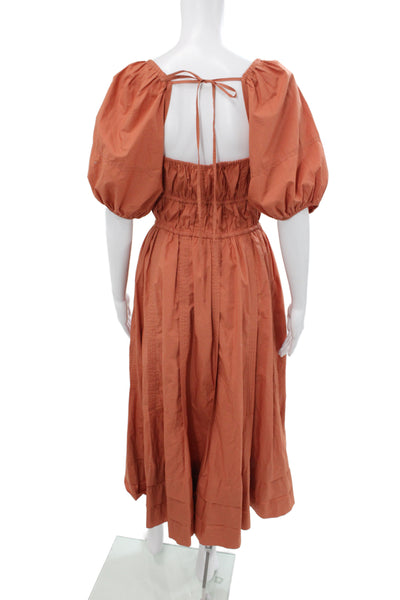 Ulla Johnson Women Fit & Flare Orange Cotton Square Neck Mid-Calf Dress Size 8