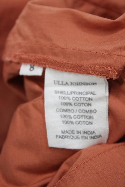 Ulla Johnson Women Fit & Flare Orange Cotton Square Neck Mid-Calf Dress Size 8