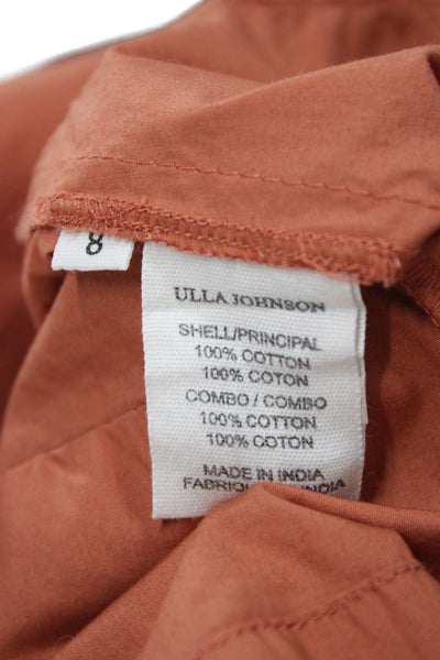 Ulla Johnson Women Fit & Flare Orange Cotton Square Neck Mid-Calf Dress Size 8