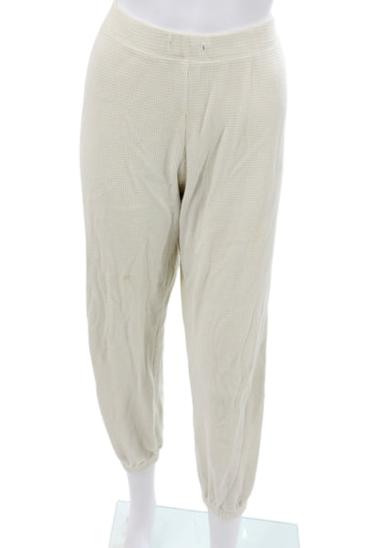 Donni Womens Jogger Pants Beige Waffle Knit Drawstring Loungewear Size L