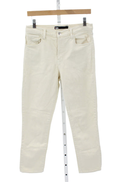 J Brand Women Ivory Cotton High Rise Straight Jeans Inseam 26 Size 28