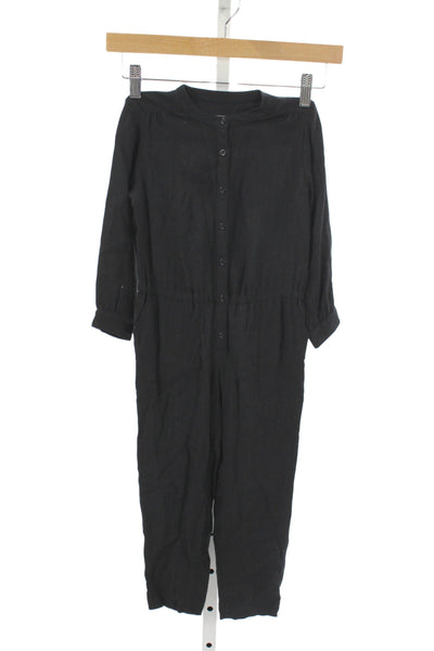 Bonpoint Girls Crew Neck Button Front Long Sleeve Jumpsuit Black Size 4