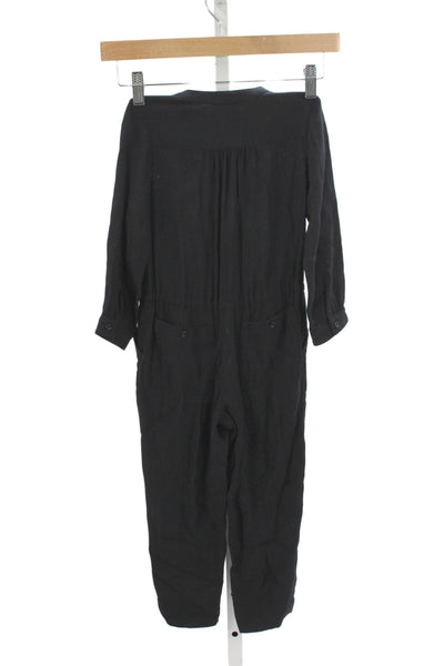 Bonpoint Girls Crew Neck Button Front Long Sleeve Jumpsuit Black Size 4