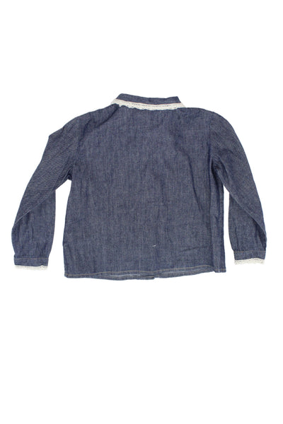 Bonpoint Girls Cotton Collar Button Front Long Sleeve Blouse Top Blue Size 4