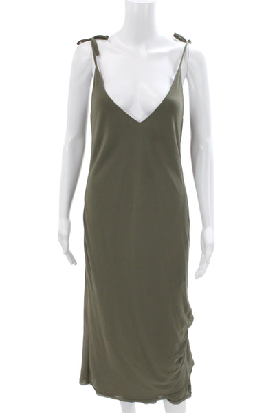 Malia Mills Women Slip Dress Green V Neck Mid-Calf Sleeveless Size 4
