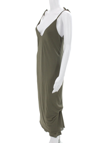 Malia Mills Women Slip Dress Green V Neck Mid-Calf Sleeveless Size 4