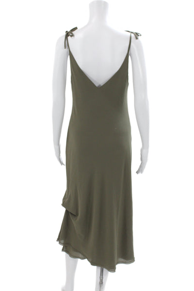 Malia Mills Women Slip Dress Green V Neck Mid-Calf Sleeveless Size 4