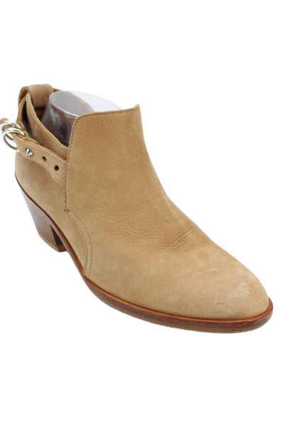 Rag & Bone Womens Leather Cuban Heels Ankle Boots Shoes Tan Size 9.5